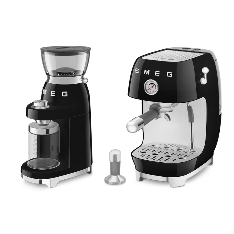 Smeg 50's Style Electric Coffee Grinder and 50’s Style Espresso Coffee Machine with Cold Brew Function Black CGF03BLUK / ECF03BLUK