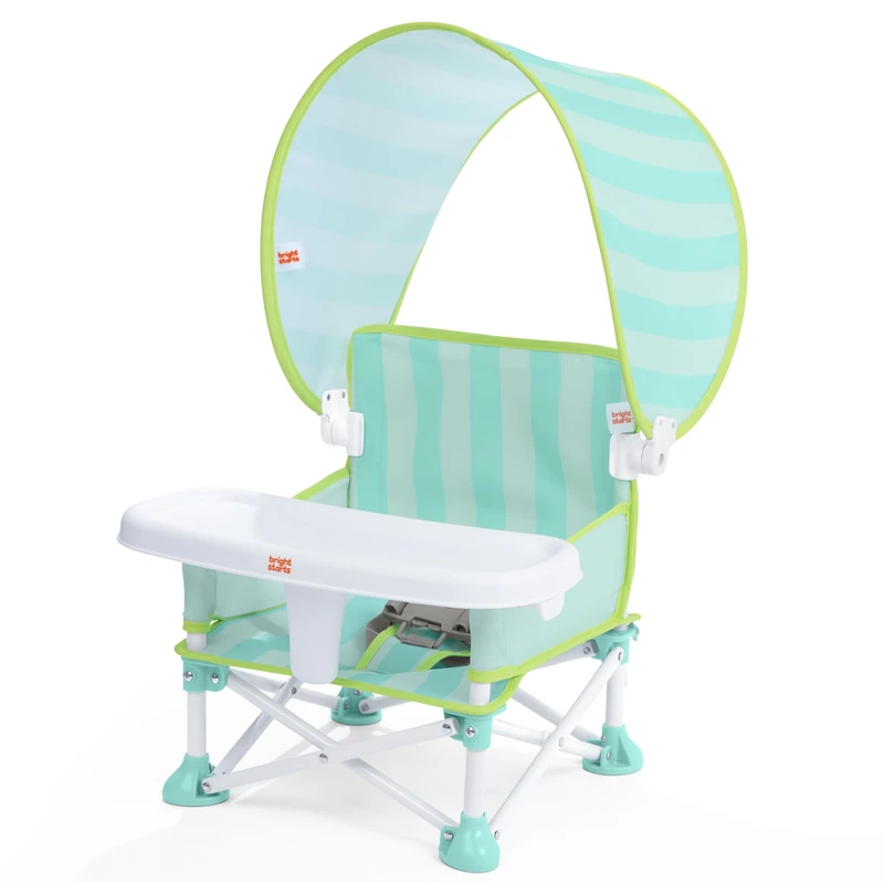 Bright Starts Pop 'N Sit Cabana Portable Booster Chair with UPF Canopy, Floor Seat, Indoor/Outdoor Use, Compact Fold, Teal, 6 Mos - 3 Yrs