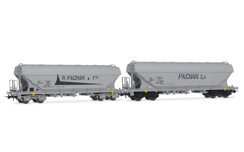 Rivarossi HR6678 FS, 2-unit flat-sided pack hopper wagons type Uas, Pagnan livery, ep. IV Rolling Stock - Wagons