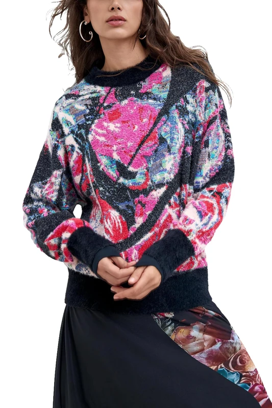 Desigual Jers_jardim_Lacroix Women's Sweatshirt, Black/White, L