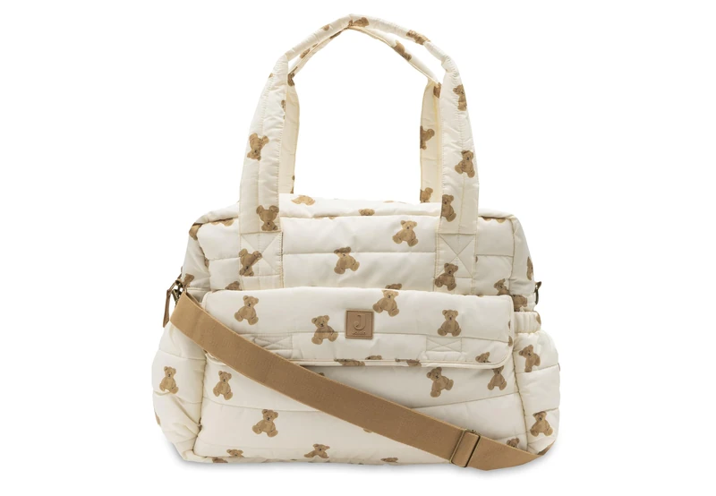 Jollein Changing Bag - Mini Teddy Bear - Stylish Changing Bag with Teddy Bear Print - Water Repellent & Easy to Clean - With Shoulder Strap & Changing Mat - 42x30x18cm - Recycled Polyester