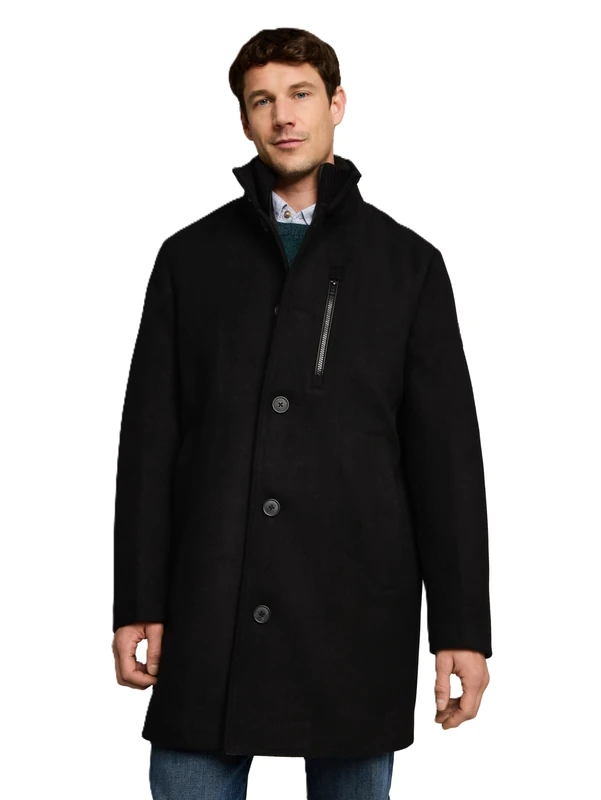 TOM TAILOR Herren Wollmantel mit Stehkragen