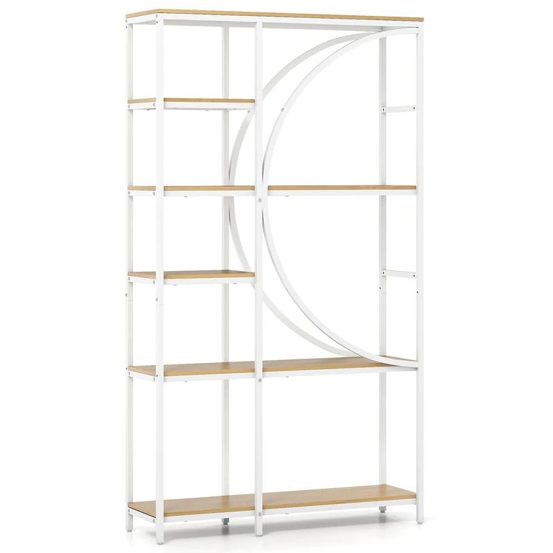 SFAREST 5/6-Tier Bookcase, 175/177cm Large Wide Modern Book Shelf with Open Compartments, Industrial Wood Metal Bookshelf and Floor Standing Book Rack for Home Office (Natural, 100 x 30 x 177 cm)