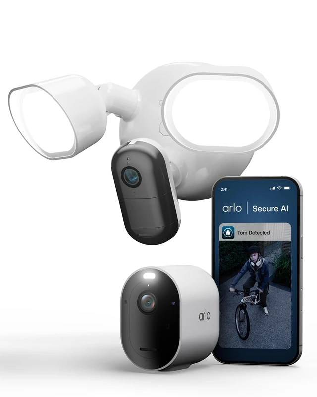 Arlo Pro 6 Security Camera Outdoor Wireless and Wired Floodlight Camera Bundle, 2K+ HDR Video System, Advanced Colour Night Vision, WiFi, Smart Siren, Secure Trial Included, 2 Cameras, White