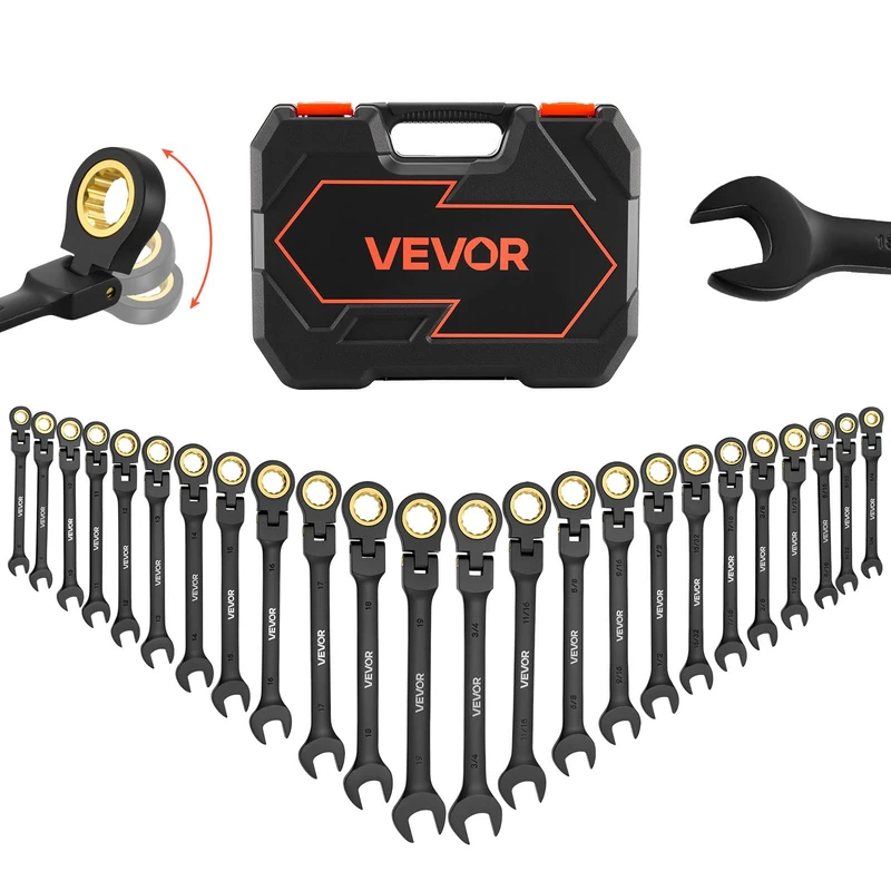 VEVOR Flex-Head Ratcheting Wrench Set, 24-Piece SAE and Metric, 72 Teeth