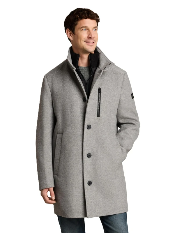 TOM TAILOR Herren Wollmantel mit Stehkragen