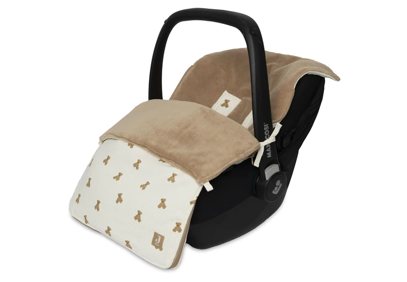 Jollein Footmuff - Mini Teddy Bear - For Group 0+ Car Seat & Pram - Suitable for 3-Point & 5-Point Harness - With Soft Fleece Lining - Cotton with Teddy Print - OEKO-TEX Certified