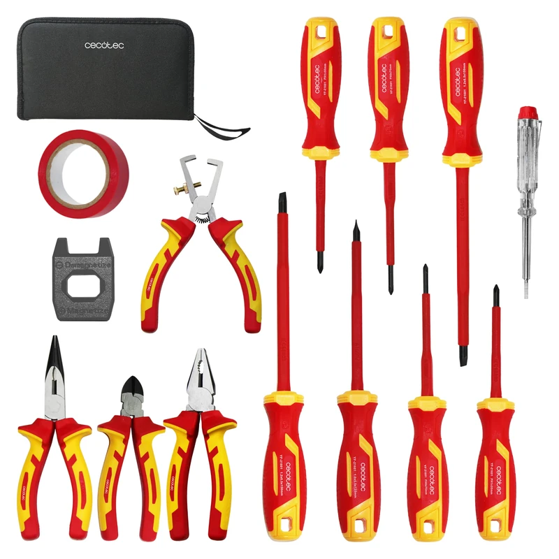Cecotec HardGyro Screwdriver Set 15 SafeVolt Magnetic. Insulated 1000 V, VDE GS Certificates, CR-V Steel, 3 Pliers Included, Wire Stripper, Magnetizer, Peger, Case Included for Safe Work - Image 1