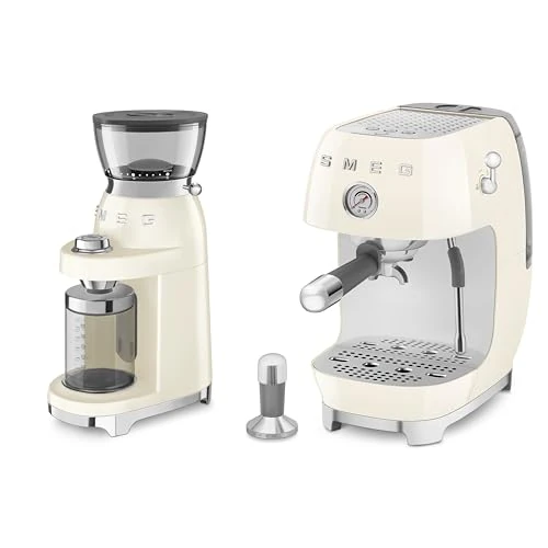Smeg 50's Style Electric Coffee Grinder and 50’s Style Espresso Coffee Machine with Cold Brew Function Cream CGF03CRUK / ECF03CRUK