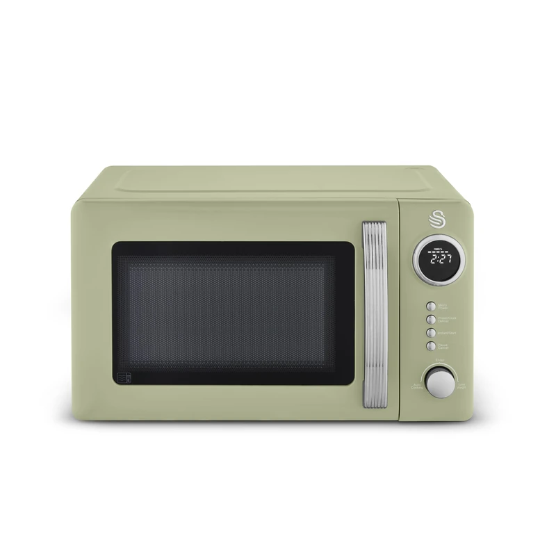 Swan Retro 20L Digital Microwave, 5 Power Levels, 12 Auto Cook Pre-sets, Defrost by Weight or Time, LED Display, 800W, Green, SM4425GRN