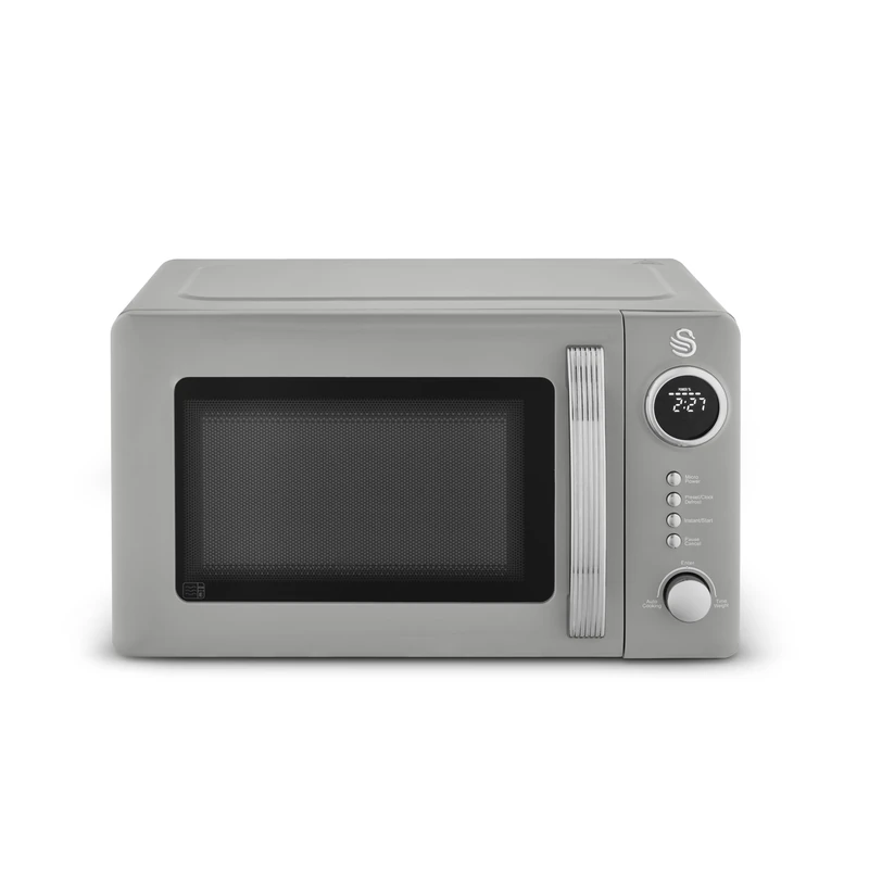 Swan Retro 20L Digital Microwave, 5 Power Levels, 12 Auto Cook Pre-sets, Defrost by Weight or Time, LED Display, 800W, Grey, SM4425GRY