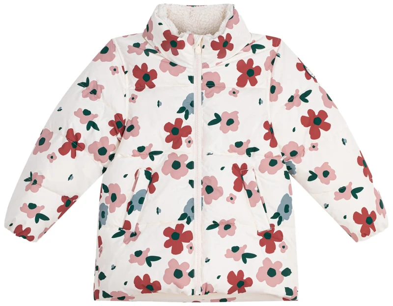 Petit Bateau Children's Down Jacket with Flowers, 5 Years, Milk/Multico