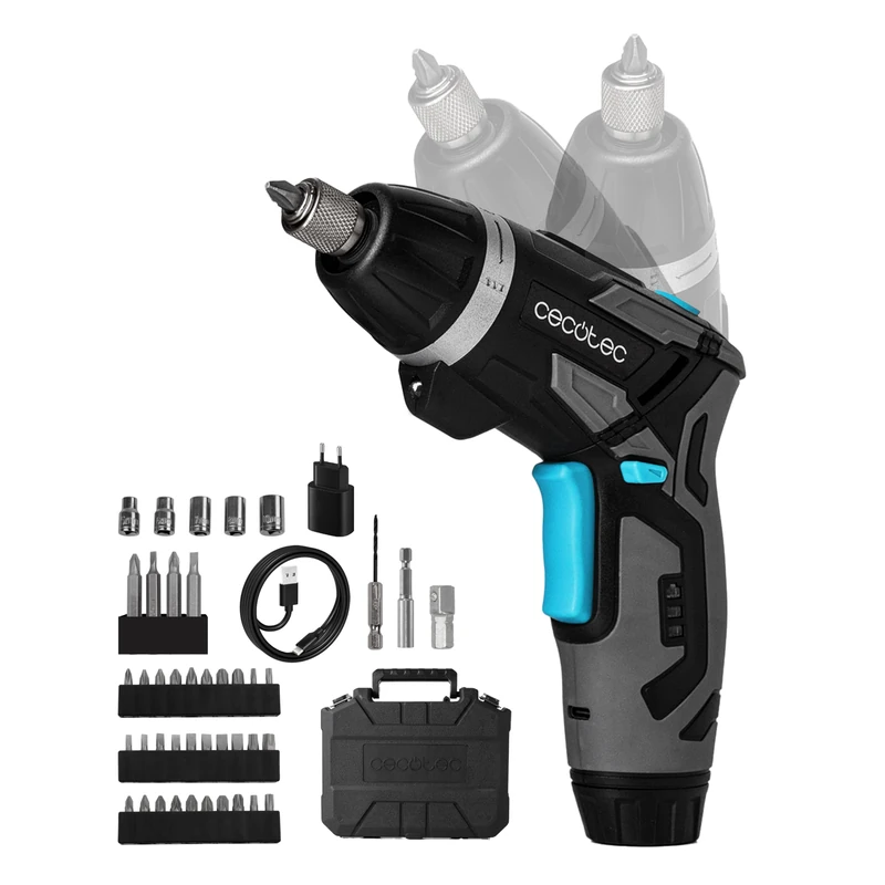 Cecotec PowerGyro 4000 Flash Compact Battery Screwdriver, Convertible 2-in-1, 3.6V 1500mAh, USB-C Charging, 200rpm, Adjustable Torque, 6Nm Adjustable, Bi-Directional Turn, Includes Bits and Socket