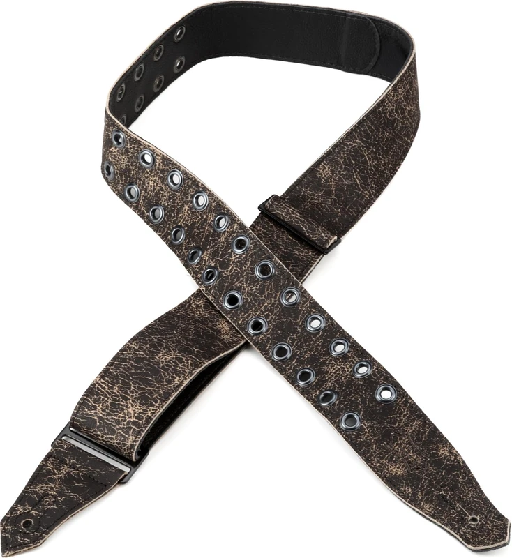 Levy's Leathers 2.5" Wide Rebel Leathers Series Genuine Leather Guitar Strap, Distressed Black with Eyelets, (M80RBEY-BLK)