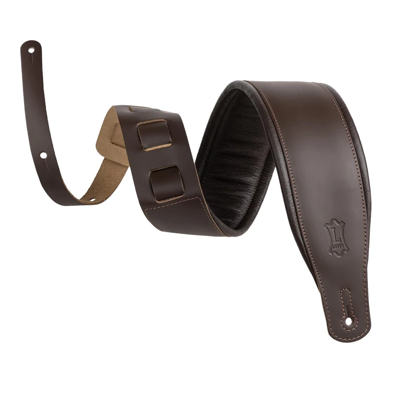 Levy's Leathers 3" Wide Amped Leather Series Extra Long Guitar Strap with Foam Padding, Dark Brown, (M26PD-DBR-XL)