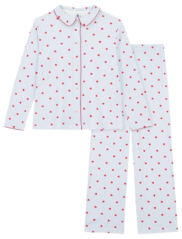 Petit Bateau Women's Striped and Heart Print Cotton Pyjamas, M, White/Multico