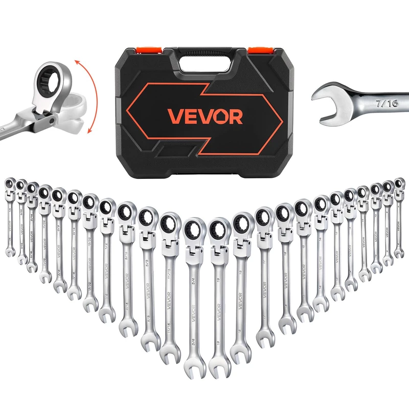 VEVOR Flex-Head Ratcheting Wrench Set, 24-Piece SAE and Metric, 72 Teeth
