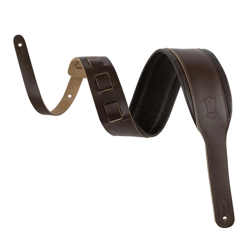 Levy's Leathers 3" Wide Amped Leather Series Acoustic Guitar Strap with Foam Padding, Dark Brown, (M26PD-DBR-ACO)