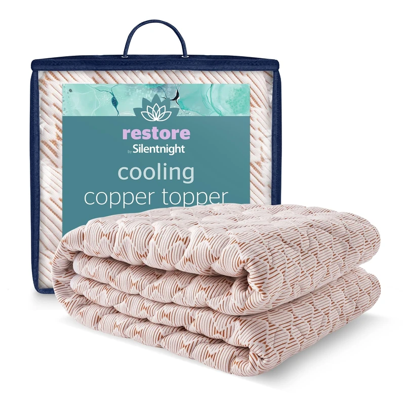Silentnight Restore Cooling Copper Mattress Topper - Temperature Regulating Ideal to Relief Nights Sweats & Hot Flushes - Breathable & Antibacterial Fresh Bed - Elasticated Straps - Super King