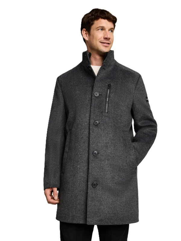 TOM TAILOR Herren Wollmantel mit Stehkragen