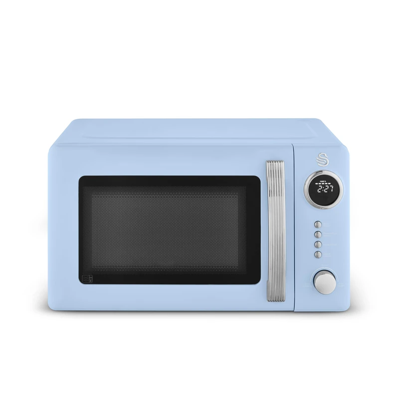 Swan Retro 20L Digital Microwave, 5 Power Levels, 12 Auto Cook Pre-sets, Defrost by Weight or Time, LED Display, 800W, Blue, SM4425BLU