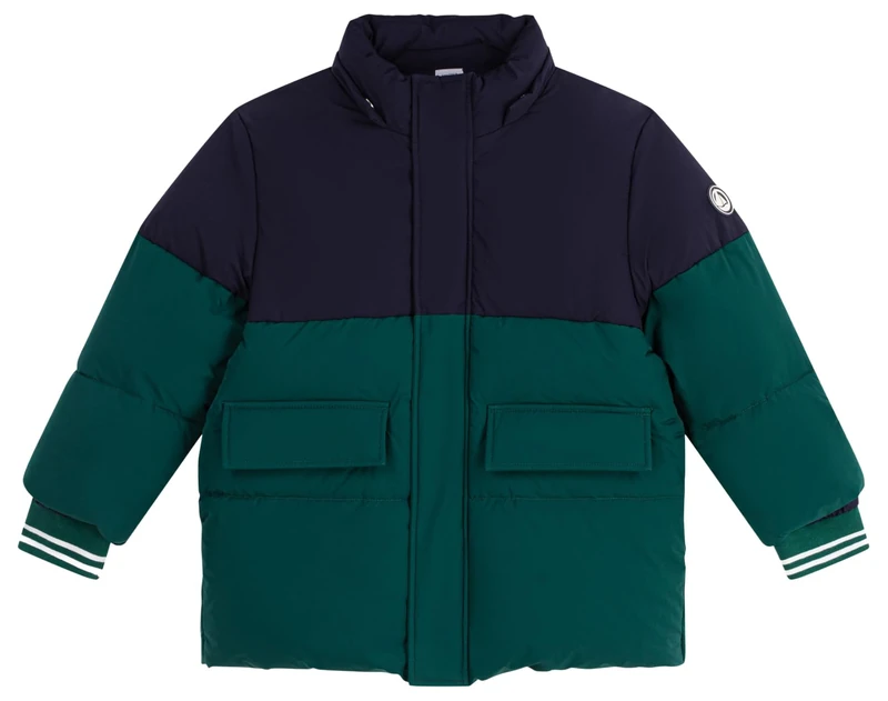 Petit Bateau Colorblock Children's Plain Down Jacket, 3 Years, Tree/Tuxedo