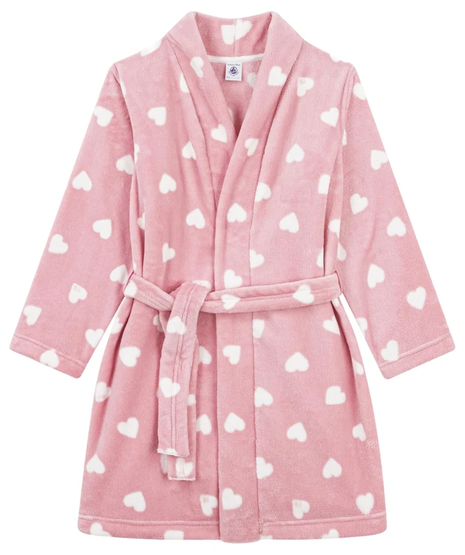Petit Bateau Children's Printed Fleece Dressing Gown, 2/3A, Pink/White