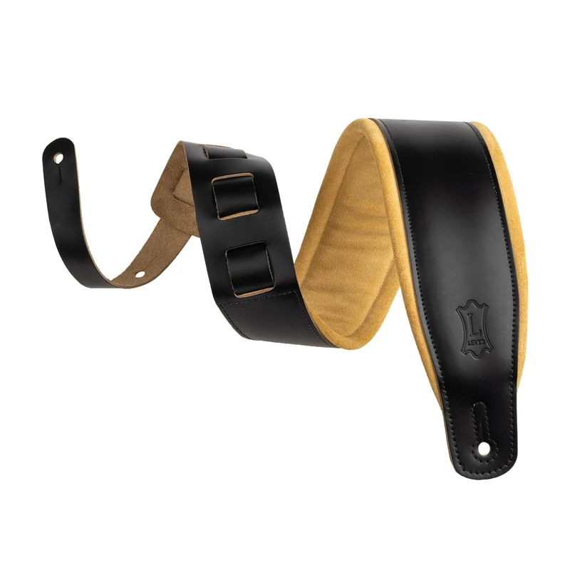 Levy's Leathers 3" Wide Amped Leather Series Guitar Strap with Foam Padding, Black with Tan Suede Backing, (M26SPD-BLK-TAN)