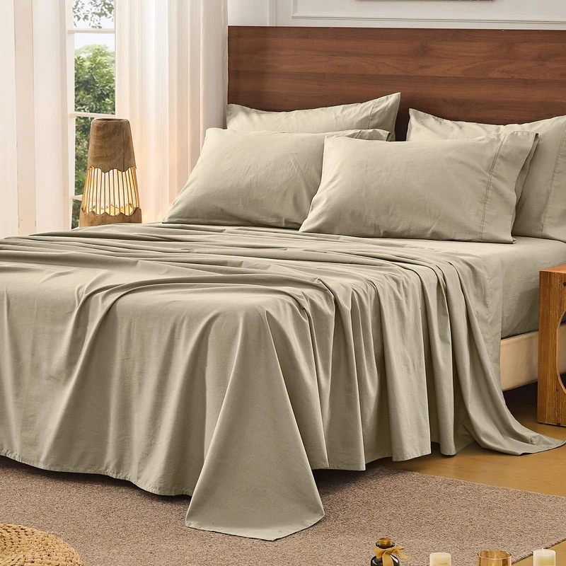 Bedlifes 100% French Pure Linen Sheets Queen Size Breathable and Cooling Flax Sheet Set Soft Durable and Moisture Wicking 16 Inch Deep Pocket-4 Piece(Queen,Taupe)