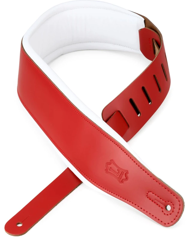 Levy's Leathers 3" Wide Amped Leather Series Guitar Strap with Foam Padding, Red & White, (M26PD-RED-WHT)