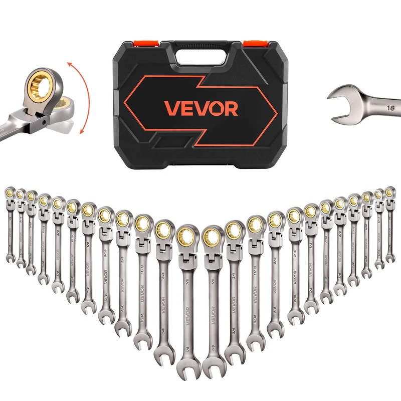 VEVOR Flex-Head Ratcheting Wrench Set, 24-Piece SAE and Metric, 72 Teeth