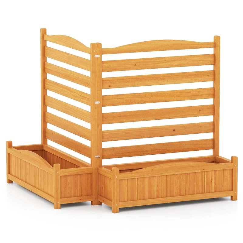 FANTASK Flower Box with Trellis, Wooden Planter with Trellis, Garden Fence for Air Conditioners & Bin, Privacy Screen with Drainage Holes for Garden, Yard & Balcony, Natural (2-Piece)