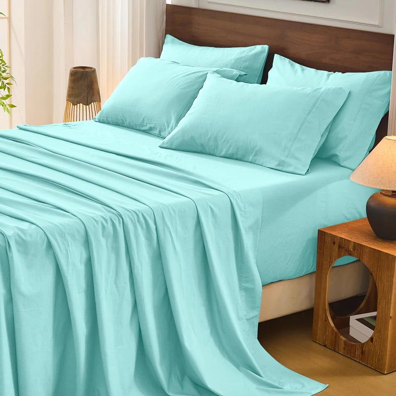 Bedlifes 100% French Flax Linen Sheets Set Queen Size - 6 Piece Extra Deep Pocket 18-24",Soft Breathable Queen Bed Sheets with Temperature Regulating & Moisture-Wicking(Teal