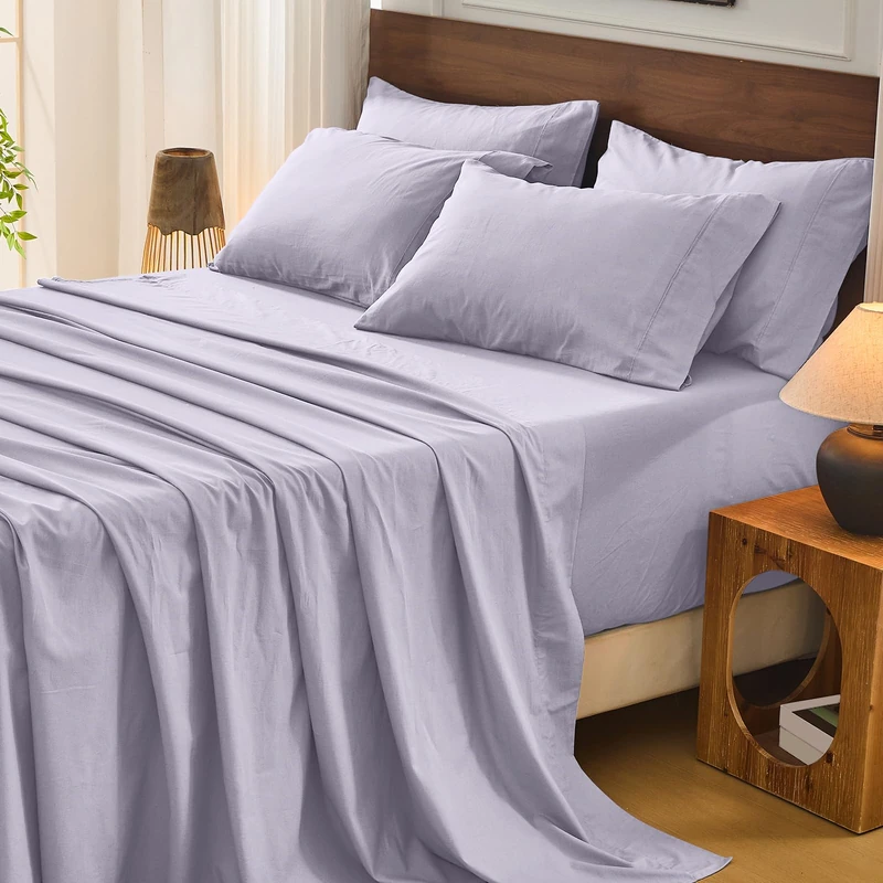 Bedlifes 100% French Flax Linen Sheets Set California King Size-6 Piece Extra Deep Pocket 18-24",Soft Breathable Cal King Bed Sheets with Temperature Regulating & Moisture-Wicking(Lavender
