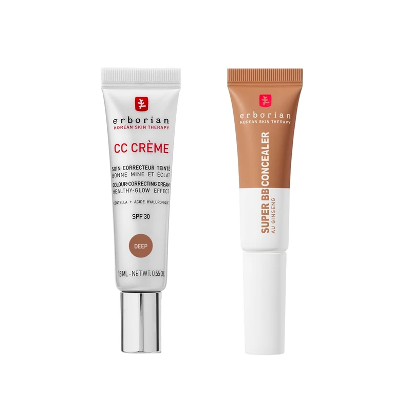 Erborian - CC Cream with Centella Asiatica Deep 15 ml - Color Correcting Cream + Super BB Concealer Deep 10 ml - High-Coverage Treatment Concealer Enriched