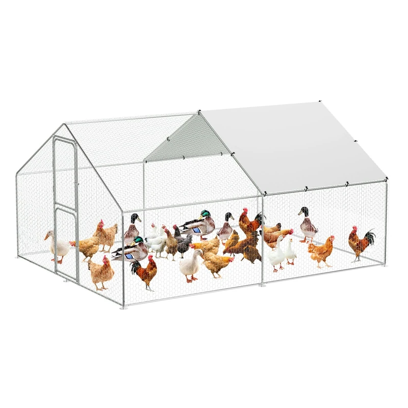 Garvee Chicken Pet Run Cage Walk in Coop Kennel Rabbit Dog Puppy Poultry Hen Animal Hutch House Galvanized Metal Poultry Shade Cage with Waterproof & Anti-UV Roof Cover for Hens Rabbit Dogs Ducks