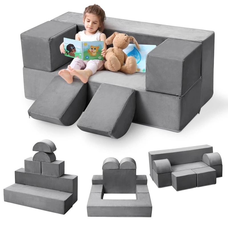 Garvee 6 Piece Kids Modular Play Sofa: Convertible Sofa Set for Playroom and Bedroom, Creative Furniture for Reading, Playing and Building Strong - Image 1