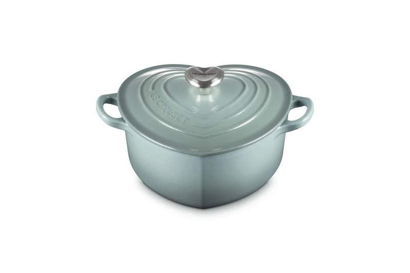 Le Creuset Enamelled Cast Iron Heart Casserole With Heart Shaped Knob, 20 cm, Sea Salt - Image 1