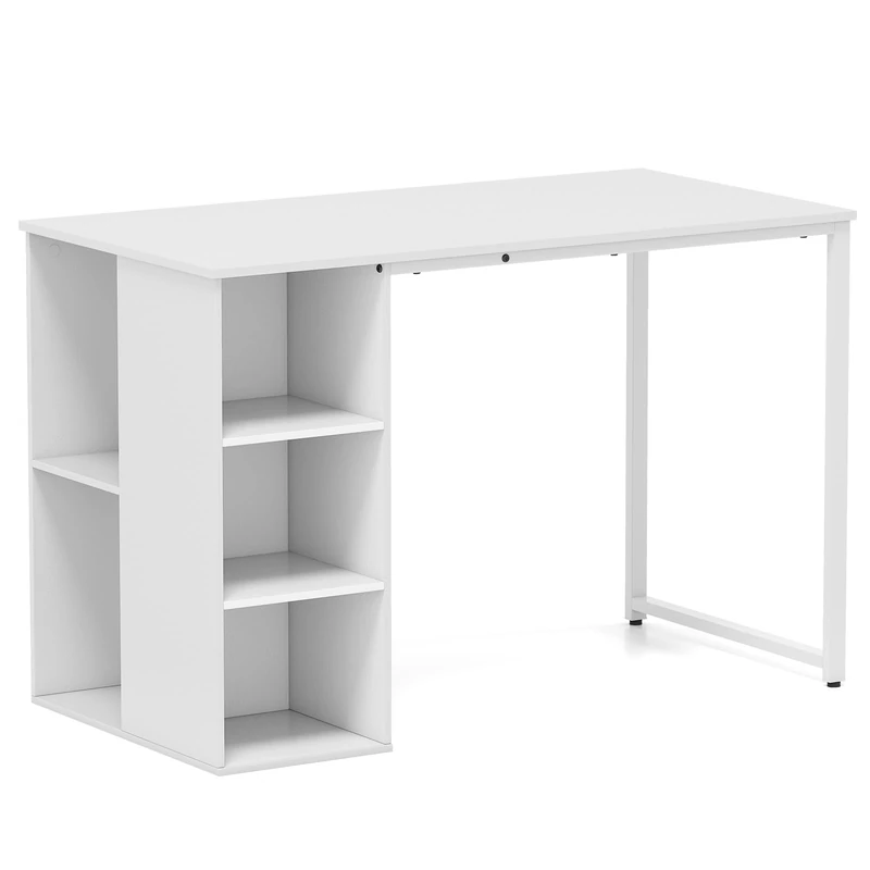 CASART Computer Desk, Home Office PC Desk with Storage Shelves, Modern Computer Writing Workstation for Study Office Bedroom (White)