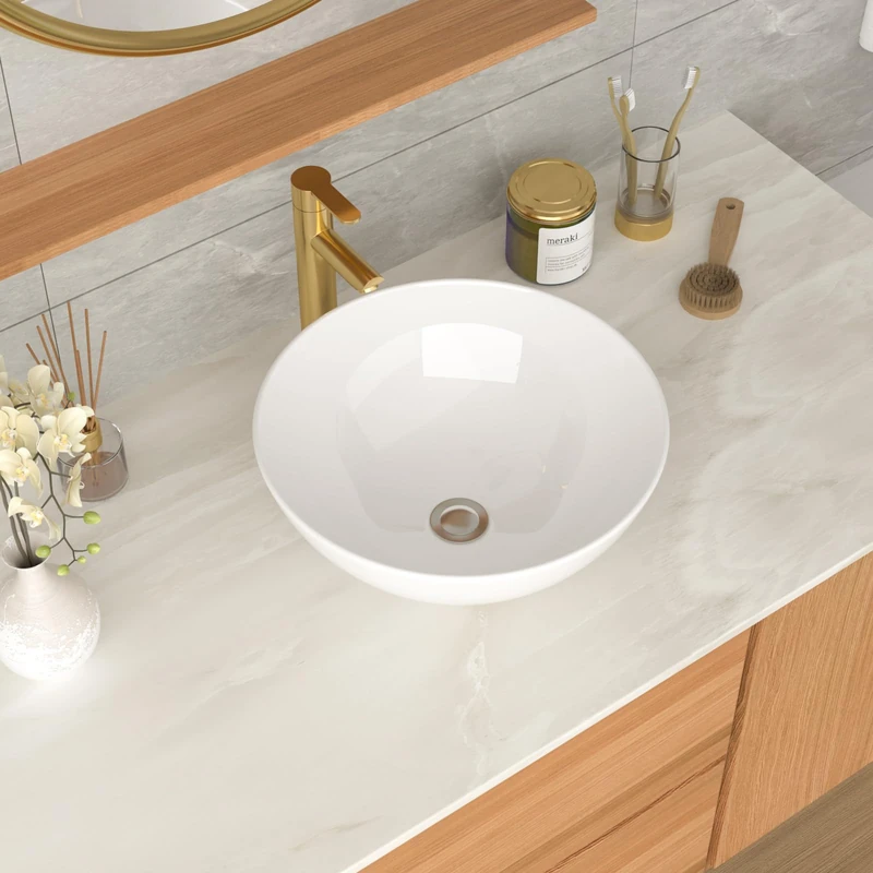 GHOMEG White Bathroom Vessel Sink Ceramic Vanity Art Basin Above Counter