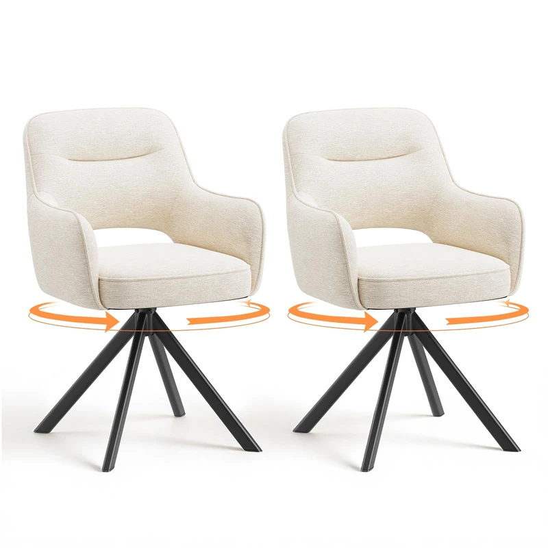 COLAMY Swivel Armchairs for living Room, Dressing Table Chair with Hollow Backrest and Thick Seat Cushion, Vanity Chair for Bedroom/Office/Reading Spaces (Beige, Set of 2)