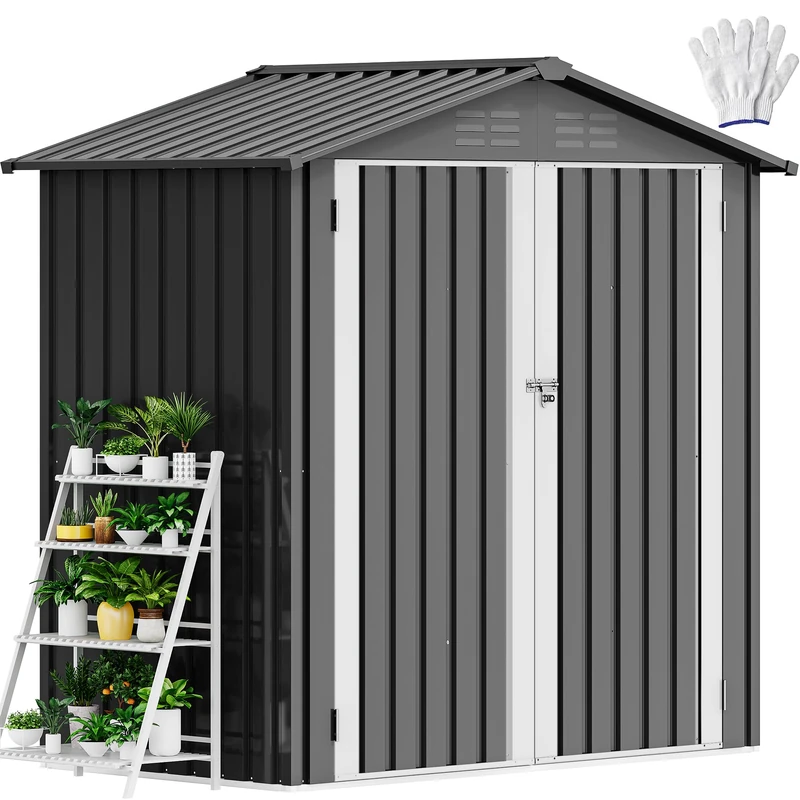 DWVO 6x4 FT Metal Garden Shed, Outdoor Storage Shed with Lockable Door & Sloping Roof, Galvanised Steel Tool Shed for Backyard, Patio, Garden,Weatherproof,Weatherproof, Dark Gray