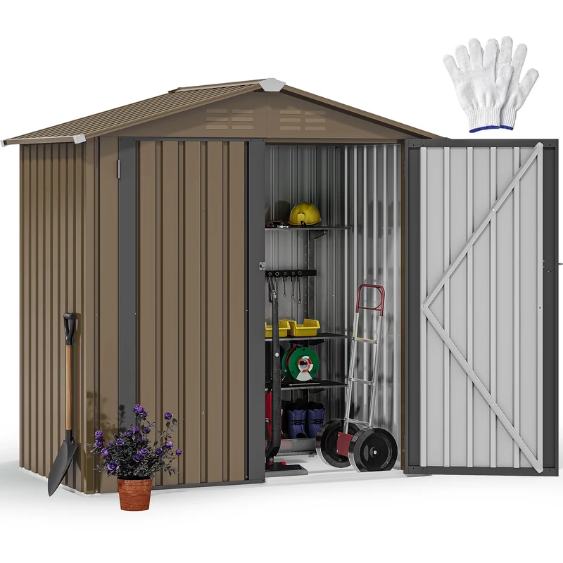 DWVO 6x3.25 FT Metal Garden Shed, Outdoor Storage Shed with Lockable Door & Sloping Roof, Galvanised Steel Tool Shed for Backyard, Patio, Garden,Weatherproof,Weatherproof, Brown