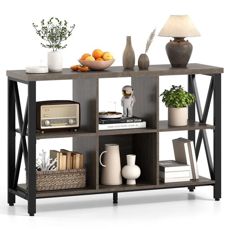 SFAREST 6 Cube Storage Bookcase, 120cm Wide Bookshelf (Grey)