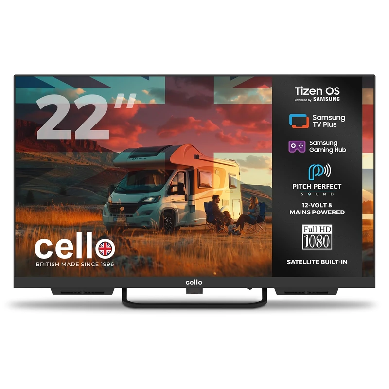 Cello Ctrav-22TZ 22" Tizen OS Smart LED 12V Traveller TV, By Samsung, Built in Satellite, Gaming Hub, Pitch Perfect Speakers, Bluetooth, Netflix, UK Made, ideal Motorhomes, HGVs & Boats