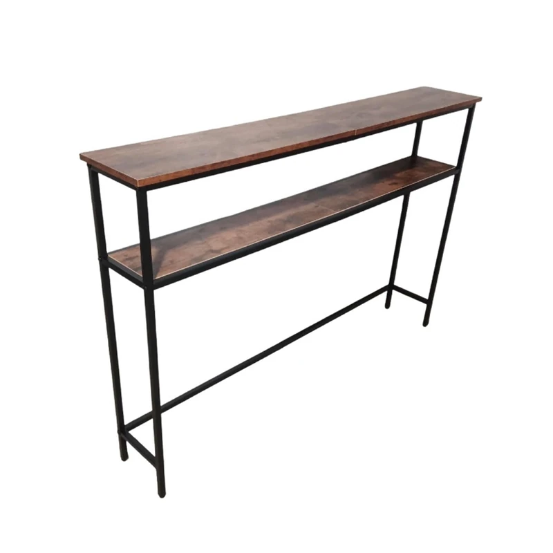 Relaxdays Console Table with 2 Shelves, Metal & MDF, Narrow Hallway Entryway, 80x120x20 cm, Brown/Black