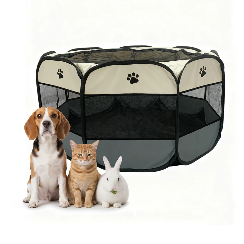 Relaxdays Puppy Playpen, foldable pop-up indoor/outdoor dog pen, 58x114 cm, multicolor, polyester, XL