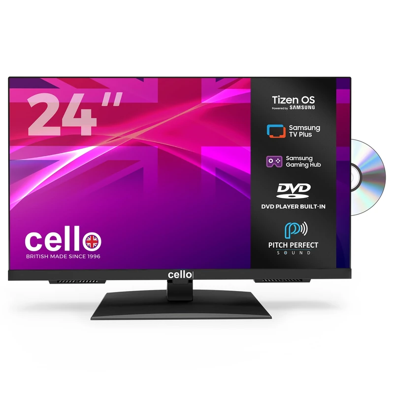 Cello C2426TZF 24-inch Tizen OS Smart LED TV/DVD, By Samsung, Gaming Hub, Pitch Perfect Speakers, Netflix, Bluetooth, UK Made, Ideal for Kitchen, Bedroom & Small Spaces