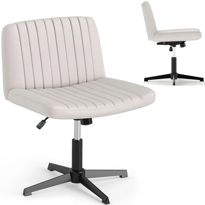 SFAREST Ergonomic Office Chair, Cross Legged Computer Desk Chair with Rocking Function, Adjustable Height & Wide Seat, Modern Armless Vanity Chair Padded Chair for Home Office(Beige,71 x 71 x 79-89cm)