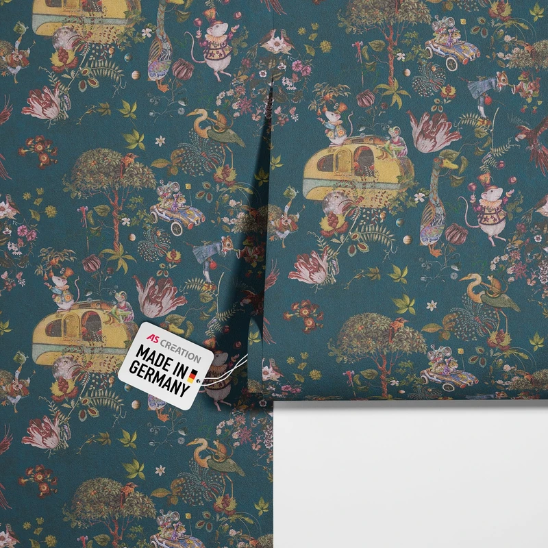 Livingwalls Non-Woven Wallpaper Imaginative Animal Design in Blue, Colourful, Black - Fairytale Nursery Wallpaper 10.05m x 0.53m - 781201